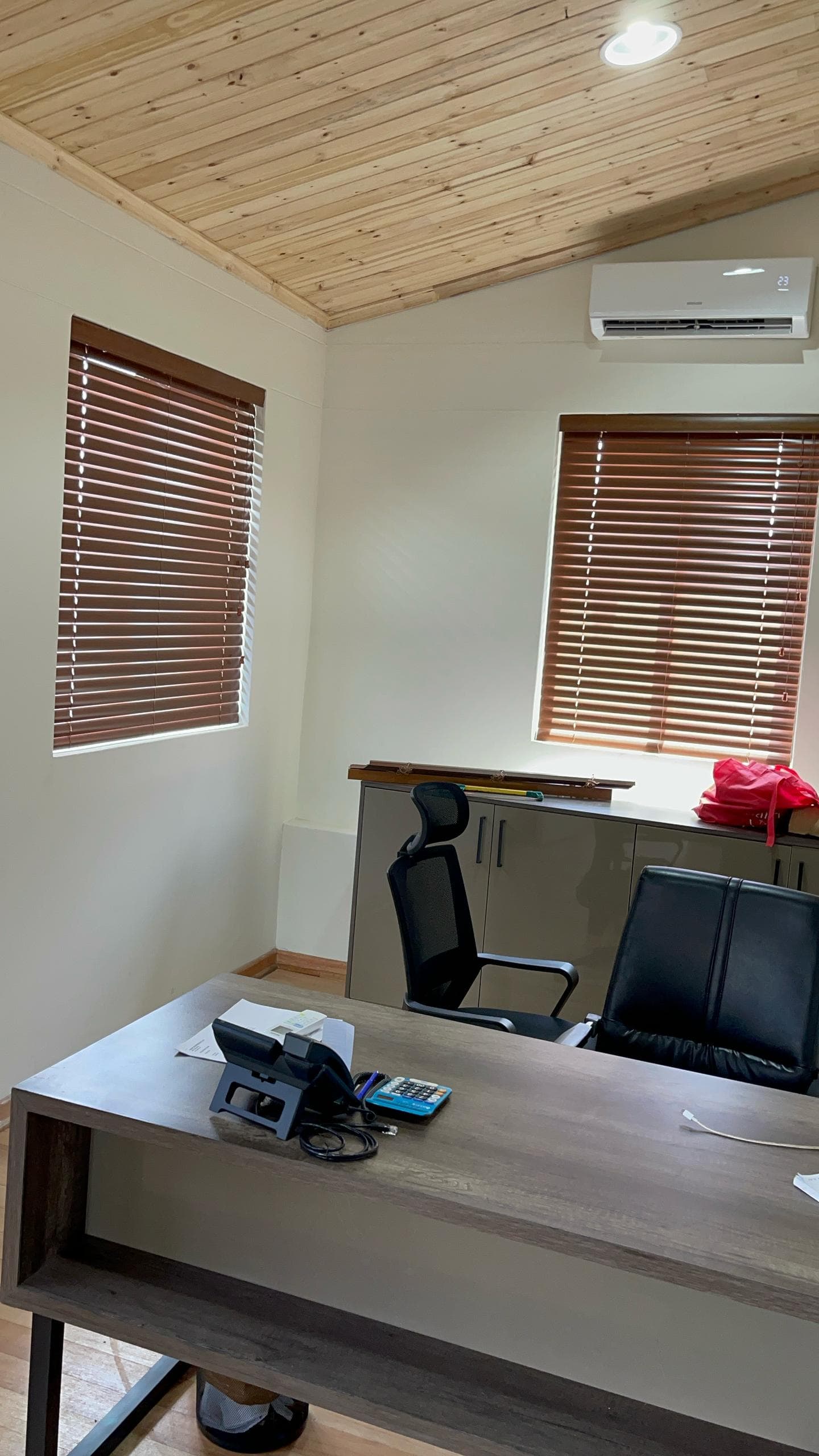 Wooden blinds in a study